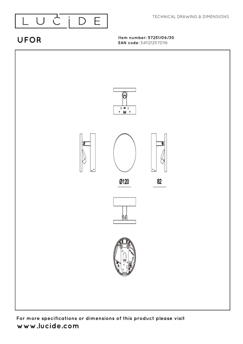 Lucide UFOR - Nástenné svietidlo - LED Dim. - 1x5,7W 1800K/3000K - Čierna